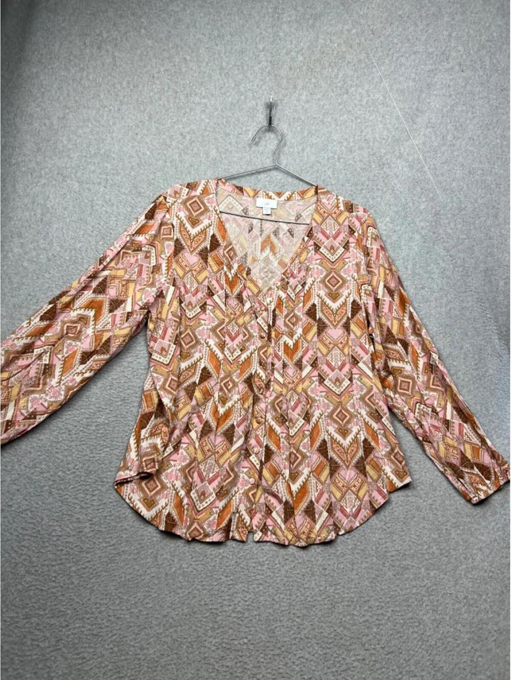 J. Jill Women's Aztec Tribal Tunic Blouse V-Neck Button-Up Petite XL Coastal